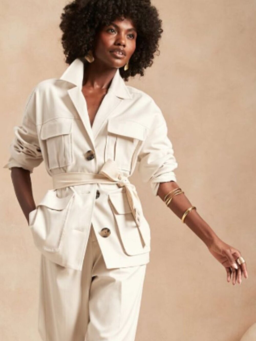 Banana Republic x Harbison Safari Suit Jacket Transition Cream Small NWT